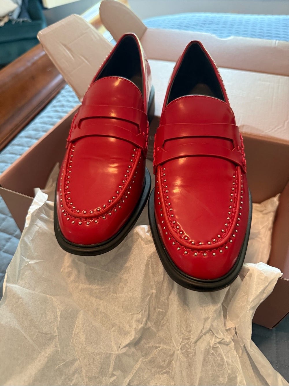 Franco Sarto Red Studded Penny Loafers